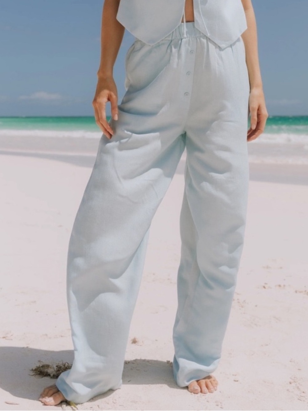 Daily Drills SET Linen Resort Light Blue M/L Medium Large $230 MSRP